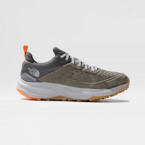 Men's The North Face VECTIV™ Exploris II Leather Hiking Shoes Grey Brown Green / Grey | NZ-8960432